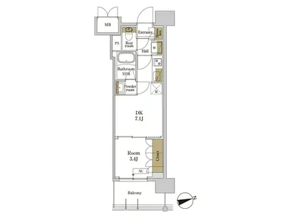 RJRプレシア川口(1DK/7階)の間取り写真