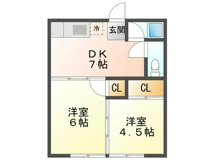 弓削ハイツ(2DK/2階)の間取り写真