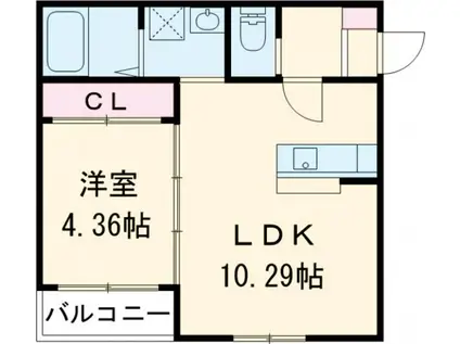 エクスヴィータ新入(1LDK/1階)の間取り写真
