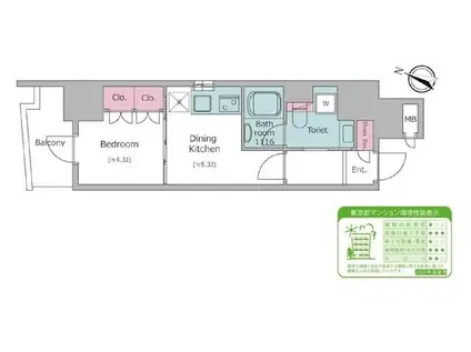 クロスレジデンス日本橋本町(1DK/10階)の間取り写真
