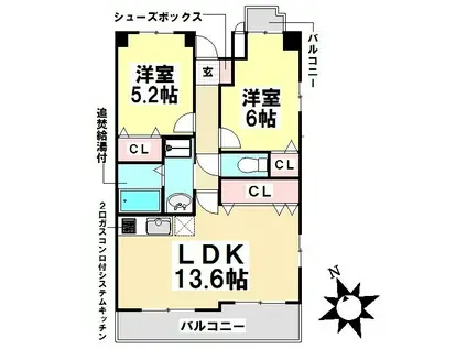 リバーサイドヴィレッジ・II(2LDK/2階)の間取り写真