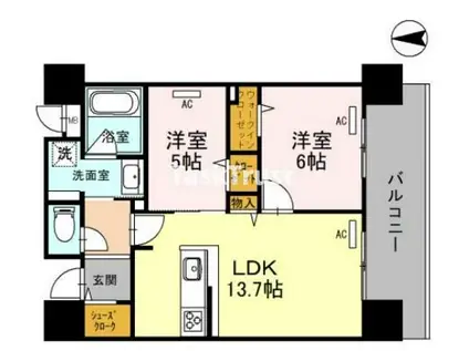 クレストコート同心(2LDK/9階)の間取り写真