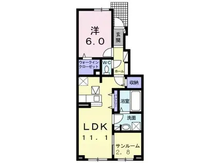 ピース・糺 I(1LDK/1階)の間取り写真