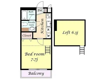 メゾン・ヴェルデ(1K/2階)の間取り写真