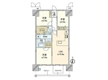 ロイヤルガーデンシティ学南町(3LDK/4階)の間取り写真