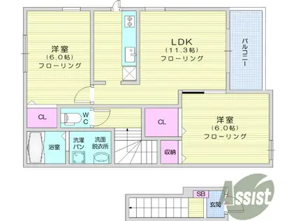 グリチーネ フィオーレ(2LDK/2階)の間取り写真