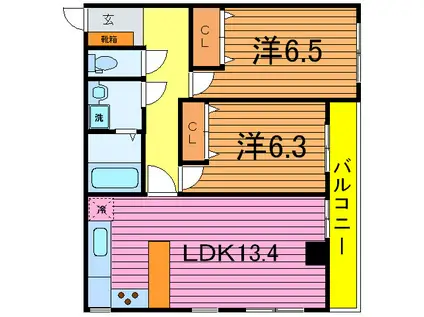 メゾンアカネ(2LDK/3階)の間取り写真