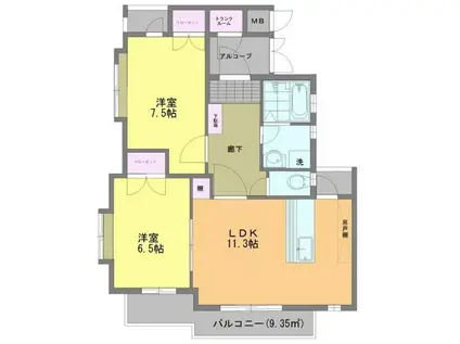 五十嵐ハイツ(2LDK/1階)の間取り写真