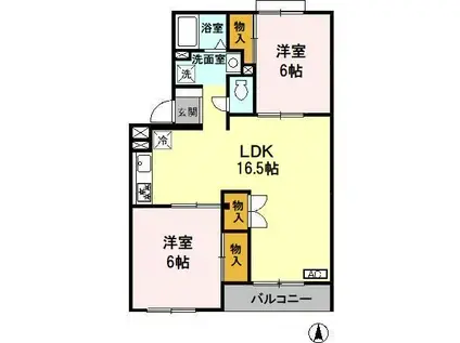 プレザント花田(2LDK/2階)の間取り写真