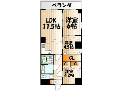 ホワイトパレス黄金五番館(3LDK/2階)の間取り写真