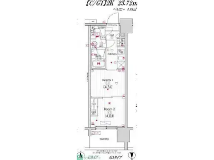 ガーラ・プライム川崎西口(2K/4階)の間取り写真