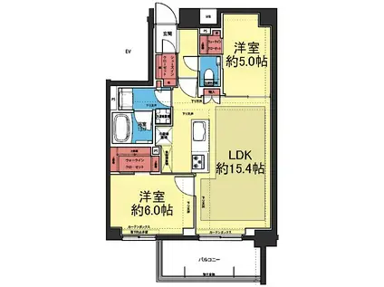KDXレジデンス横濱紅葉坂(2LDK/3階)の間取り写真