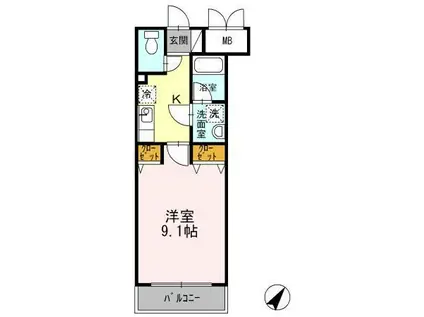ボナールKI(1K/2階)の間取り写真