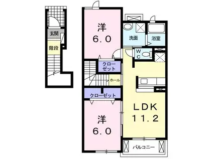 グリーンヒルズ日の出B棟(2LDK/2階)の間取り写真