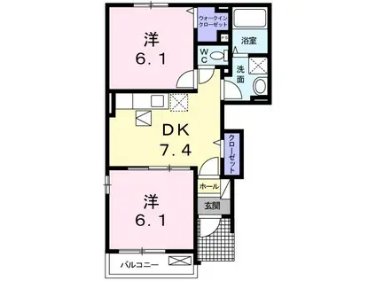 アウローラ ヌフI(2DK/1階)の間取り写真