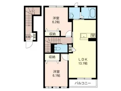 グロリオーサF(2LDK/1階)の間取り写真