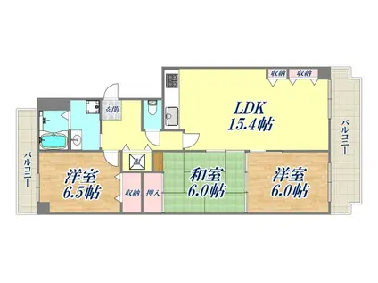 甲子園口ビューハイツ 南棟(3LDK/4階)の間取り写真