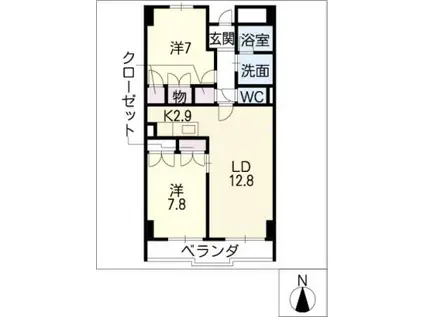 グレードハイツ新守山II(2LDK/4階)の間取り写真