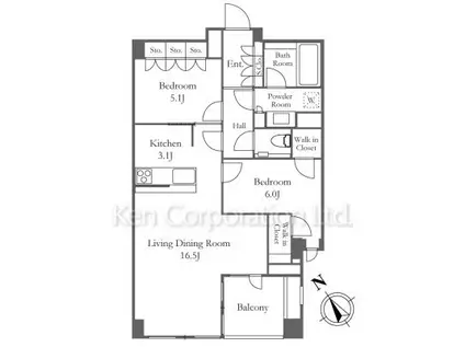 プレミスト赤坂檜町公園(2LDK/5階)の間取り写真
