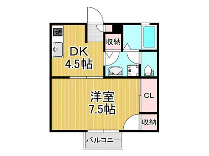 ハイツエンデバーII B棟(1DK/1階)の間取り写真