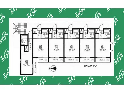 シャルマン駒沢(ワンルーム/1階)の間取り写真