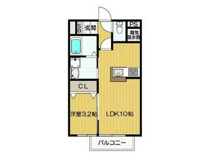 エーデ田辺(1LDK/1階)の間取り写真