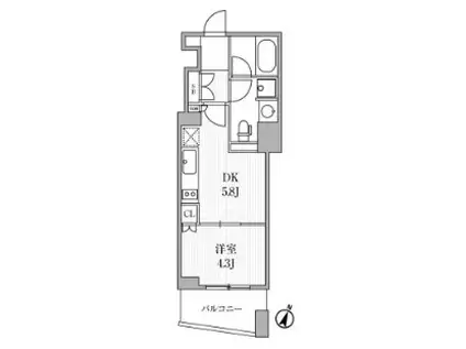 ディームス大手町ノース(1DK/10階)の間取り写真