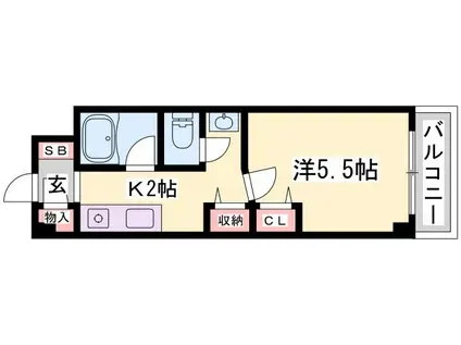 シティヒルズII(1K/5階)の間取り写真