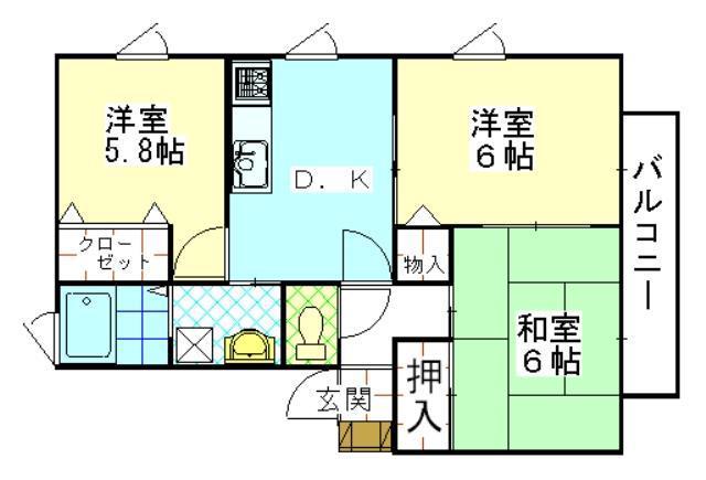 テイセキ将軍野南ハイツA(3DK/1階)の間取り写真