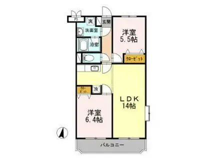 ベルタウン(2LDK/2階)の間取り写真