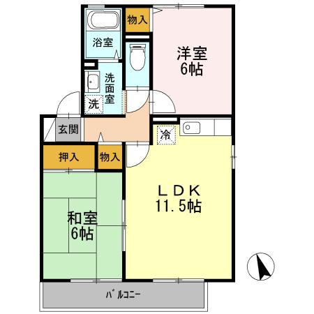 プロシード1A棟(2LDK/2階)の間取り写真