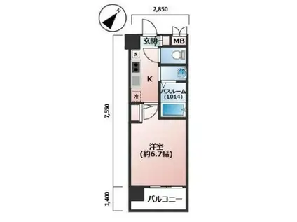 エステムコート難波ウエストサイドVIグラッド(1K/2階)の間取り写真