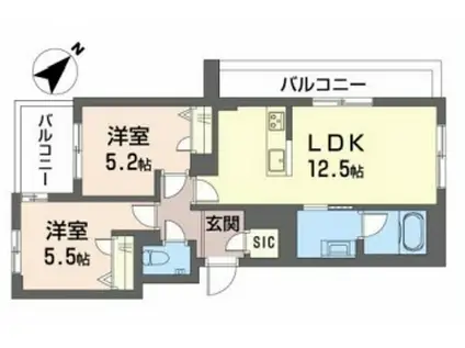 シャーメゾンGRANDE須磨離宮(2LDK/3階)の間取り写真
