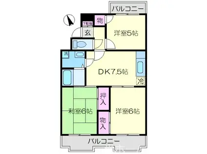 ルミエール東所沢(3DK/1階)の間取り写真