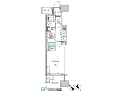 レガシス中目黒(1K/4階)の間取り写真