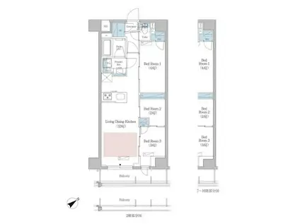 アーバネックス早稲田(3LDK/9階)の間取り写真