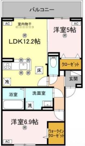 グラシア春日(2LDK/1階)の間取り写真