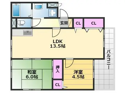 サファージュ高石 B棟(2LDK/3階)の間取り写真