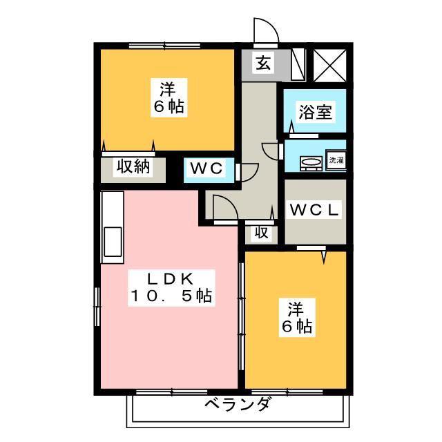 セジュール山の根(2LDK/2階)の間取り写真