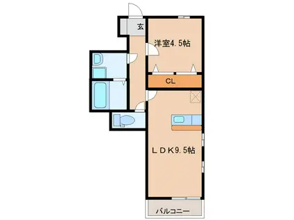 PRIMROSEIII(1LDK/1階)の間取り写真