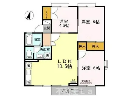 セジュールHIRO A棟(3LDK/2階)の間取り写真