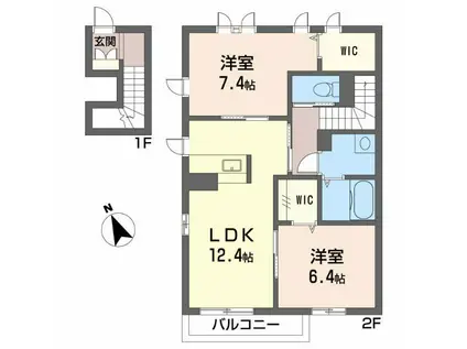 シャーメゾン城西(2LDK/2階)の間取り写真