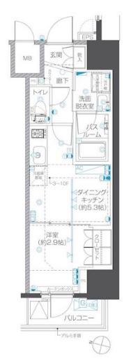 ZOOM本郷(1DK/3階)の間取り写真
