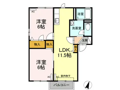 ブルーウイングB棟(2LDK/1階)の間取り写真