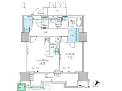 HARUMI FLAG PORT VILLAGE A棟(1LDK/17階)の間取り写真