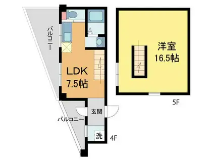吉村ビル(1LDK/4階)の間取り写真