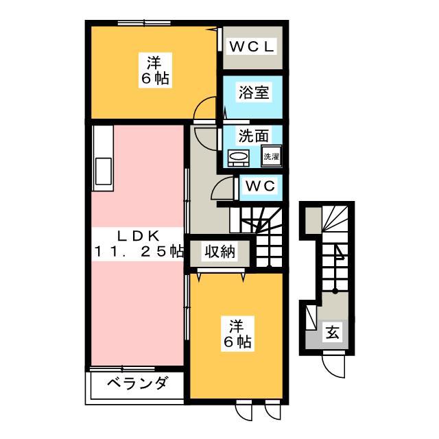 ダッフィー(2LDK/2階)の間取り写真
