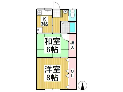 ホワイトハイツK(2K/1階)の間取り写真