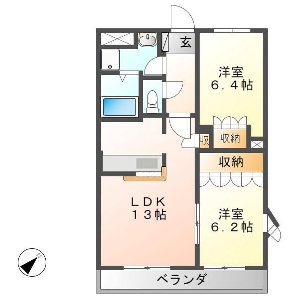 フォレストハイム(2LDK/2階)の間取り写真