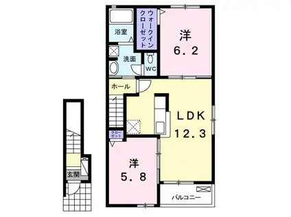 クオーレB(2LDK/2階)の間取り写真